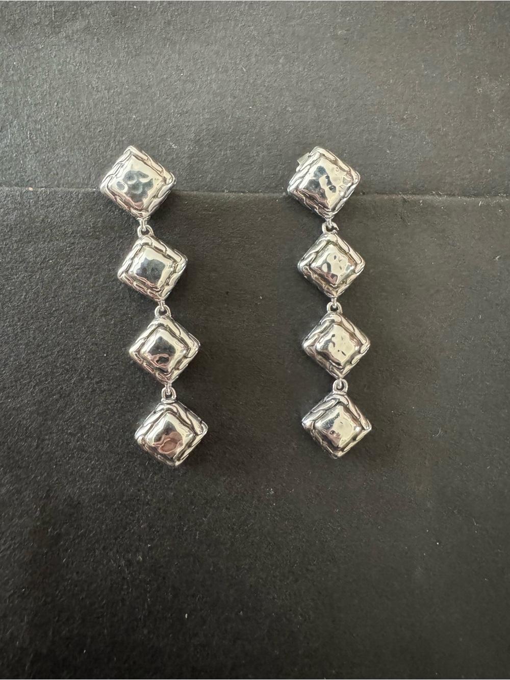 John Hardy Hammered Square-Link Dangle Earrings - Silver